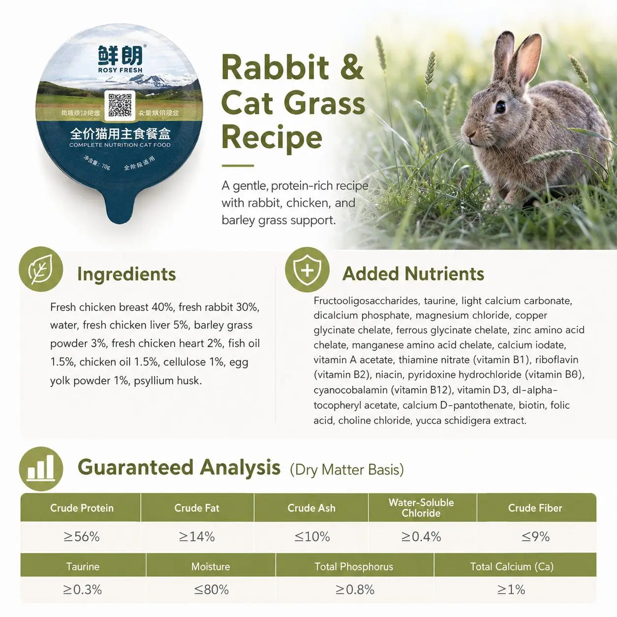 ROSY FRESH - RABBIT CAT GRASS COMPLETE NUTRITION BOX OF 6x100G